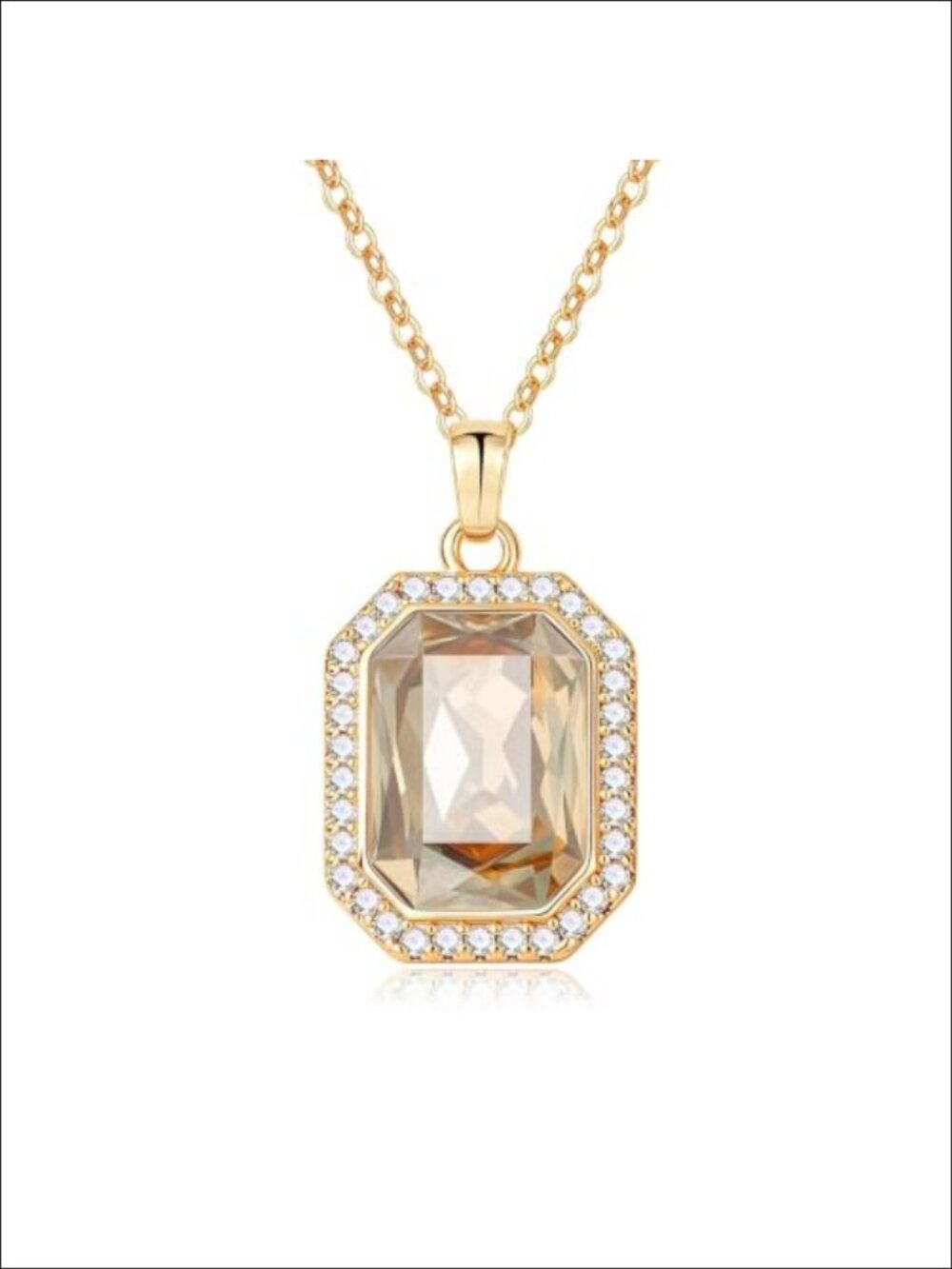 14K Gold Plated Octagon Austrian Crystal Pendant Necklace Adjustable Chain